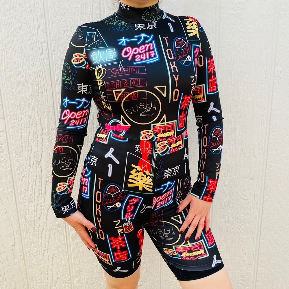 black with neon jump suite